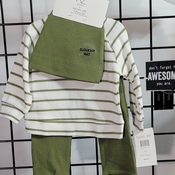 Rz Unisex Baby Rachel Zoe 3 Piece Set 6-9 Months Slouchy Hat Top Pants Olive - Picture 1 of 14